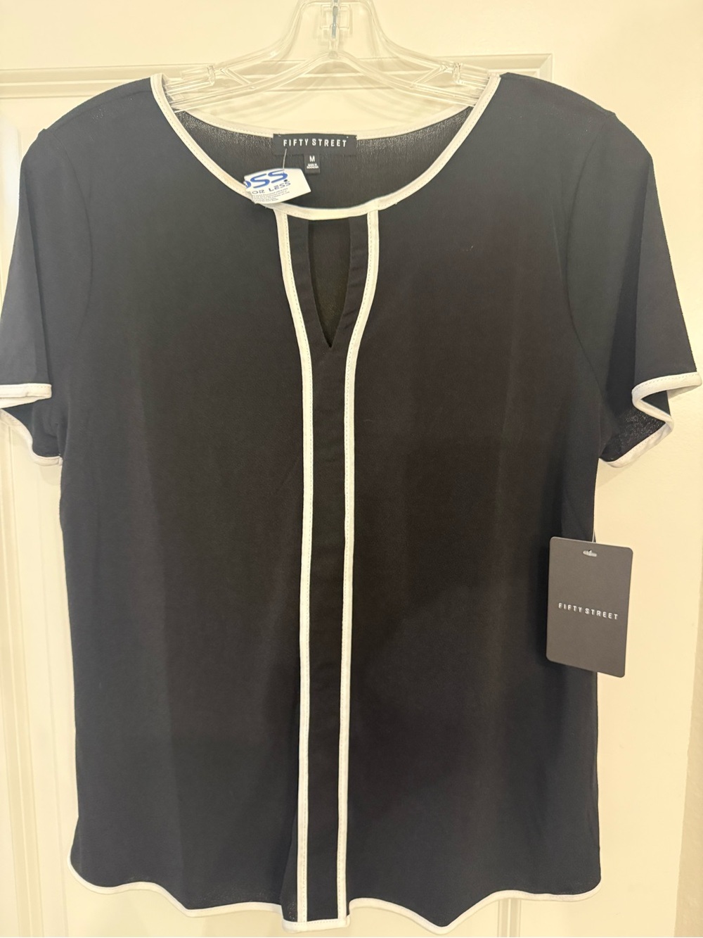 Fifty Street Black Short-Sleeve Tee with White Contrast Trim